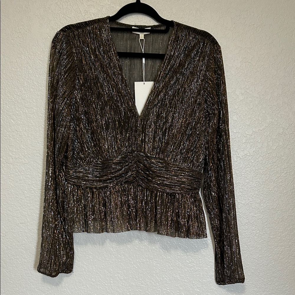 Parker Sheer Gold/Silver Metallic V-Neck Blouse